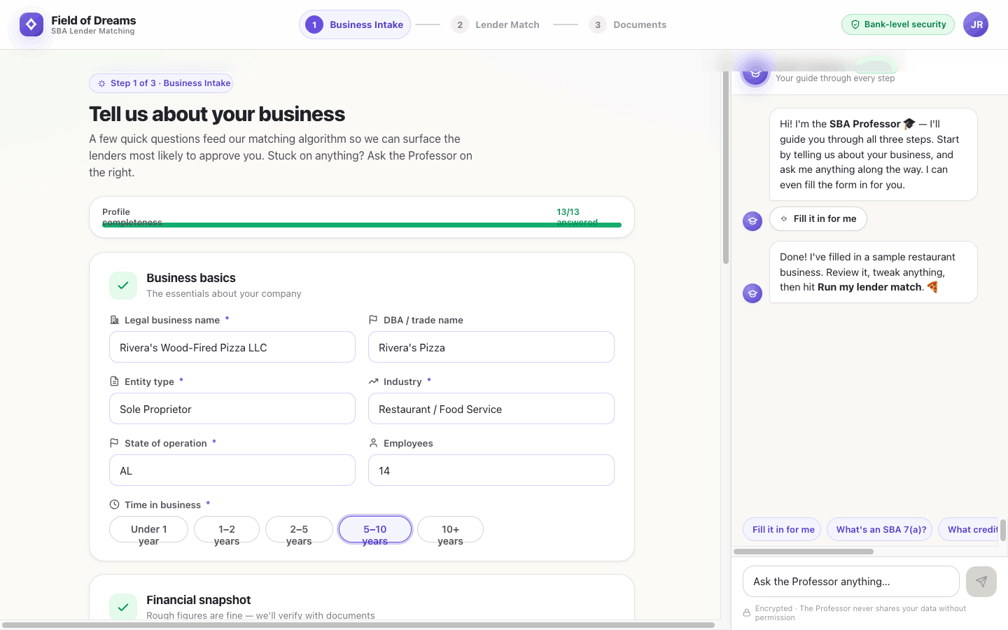 Business intake form
